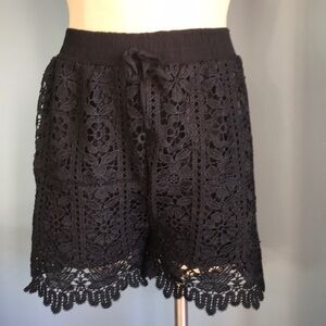 Black Lace/crochet pull on lined fashion shorts S feminine gothic witchy vampire